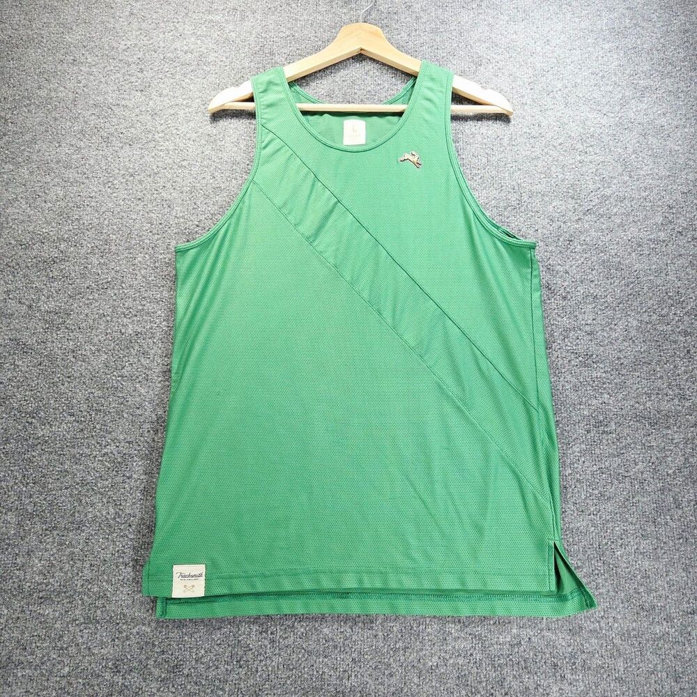 Tracksmith Tank Top Mens Large Green Mesh Running Singlet Performance Jersey